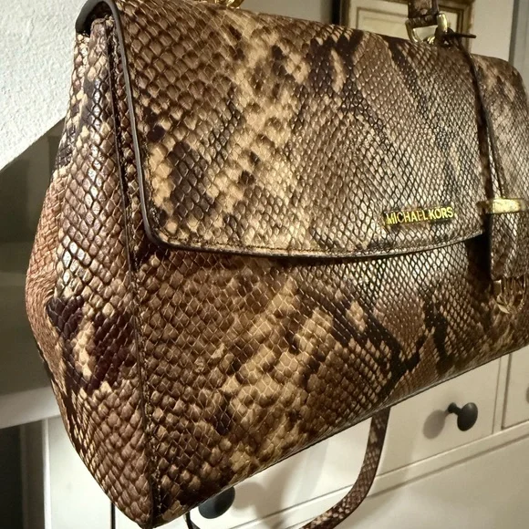 Michael Kors Tan Snake Print Satchel - Picture 3 of 11